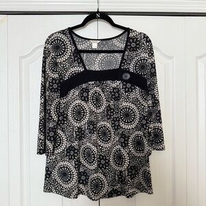 Christopher & Banks Black and White Floral Blouse